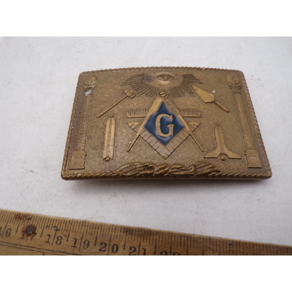 Vintage 1978 Bergamot Brass Works Masonic Belt Buckle Solid Brass Blue Enamel G